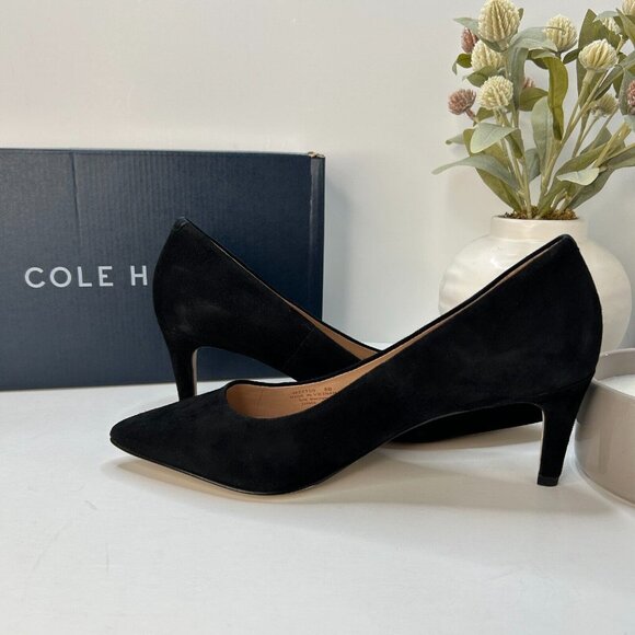 Cole Haan Vandam Suede Leather Pumps 65MM Pointed Toe Black - Picture 7 of 12